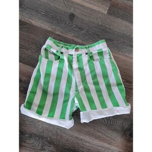 Next Up Girls Green White Stripe Denim Shorts 10‎ Cuffed Hem Casual #4